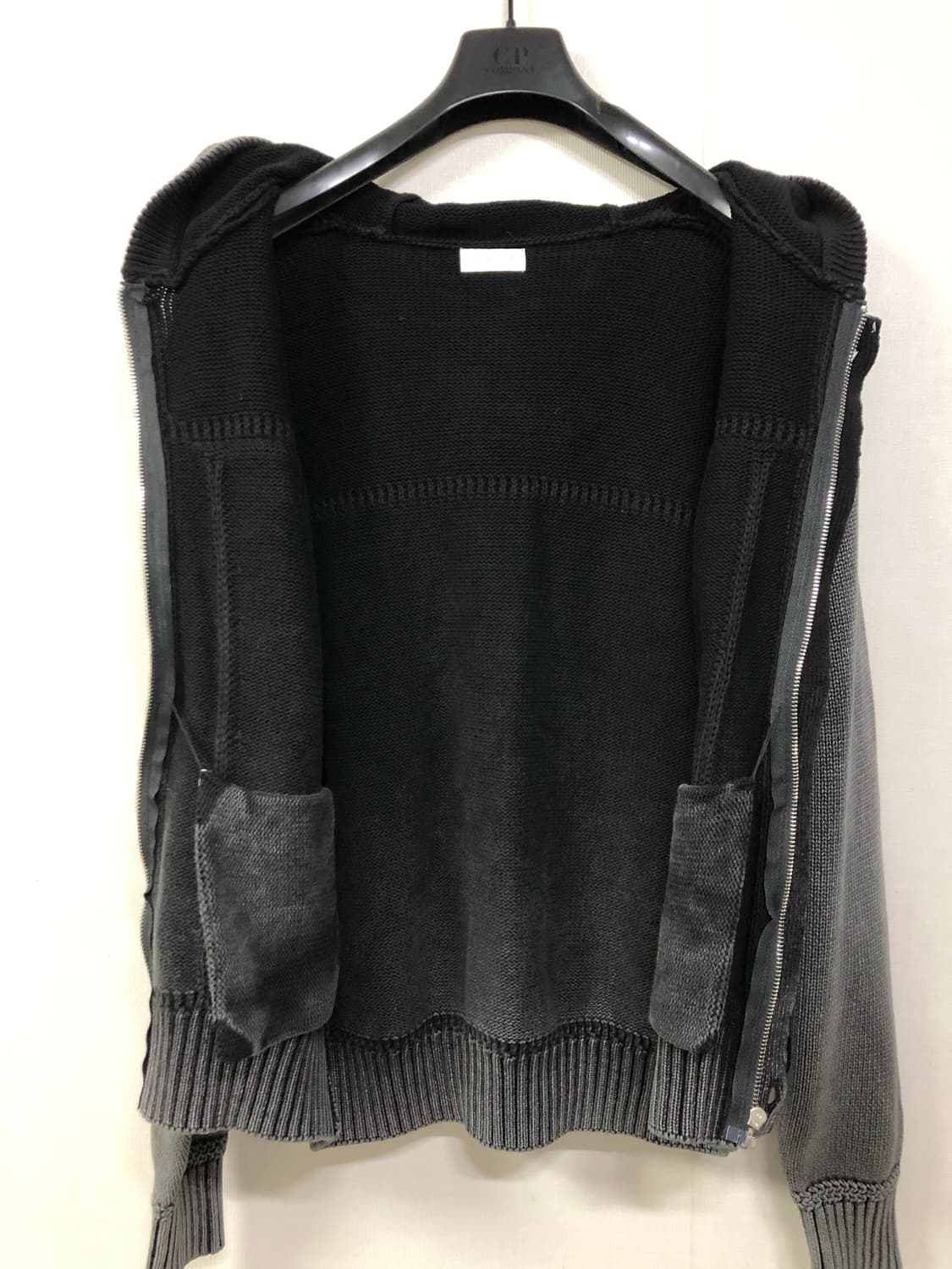 (미사용) 남녀공용 피그먼트 스톤 워싱 니트 후드 집업 _ 블랙 Free 상품이미지8