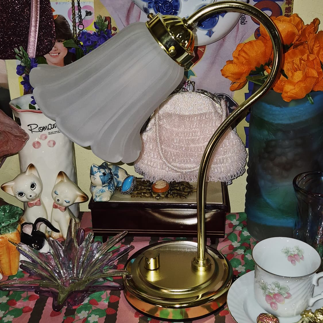 90s 트윈버드 불투명 프릴 꽃잎 스탠드 램프 상품이미지9