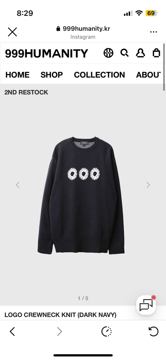 999휴머니티 로고 크루넥 니트 다크네이비s 상품이미지1
