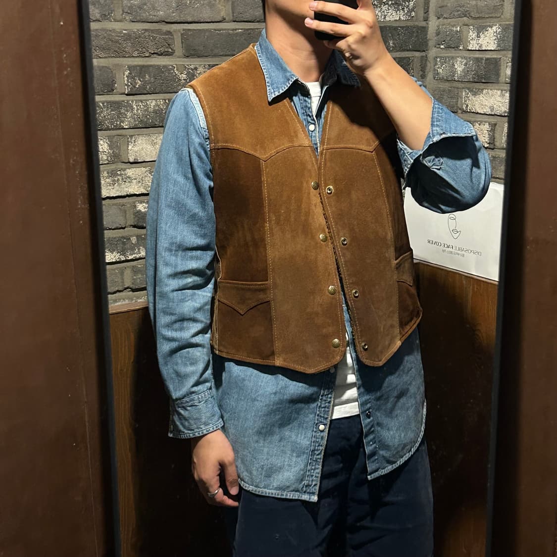 M) PIONEER WEAR USA 스웨이드 웨스턴 베스트 브라운 상품이미지7