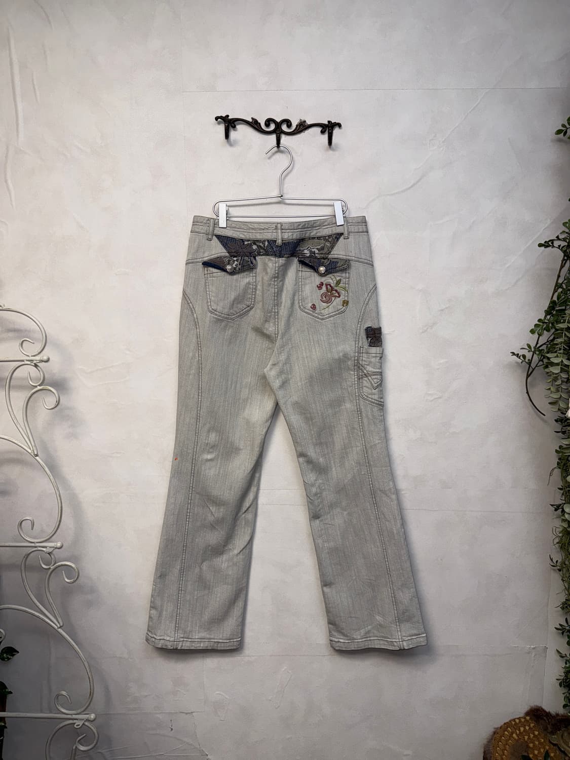 Gray denim oriental detail wide pants 상품이미지4