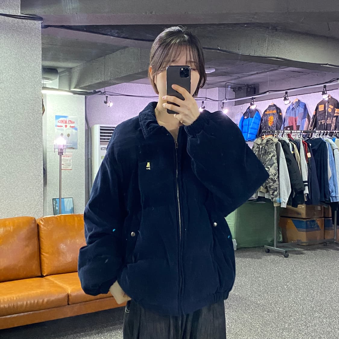 예일 자수로고 네이비 코듀로이 패딩 B3546 상품이미지1