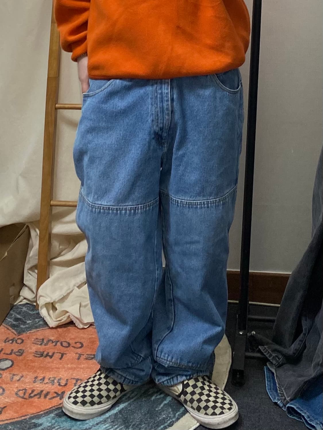 [36] 90s Guide Gear 체크 퀼팅 라이닝 더블니 데님팬츠 상품이미지9