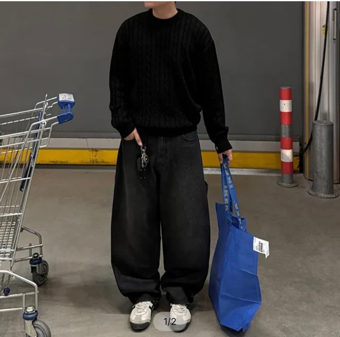 Lab studio 흑청 커브드팬츠 상품이미지1