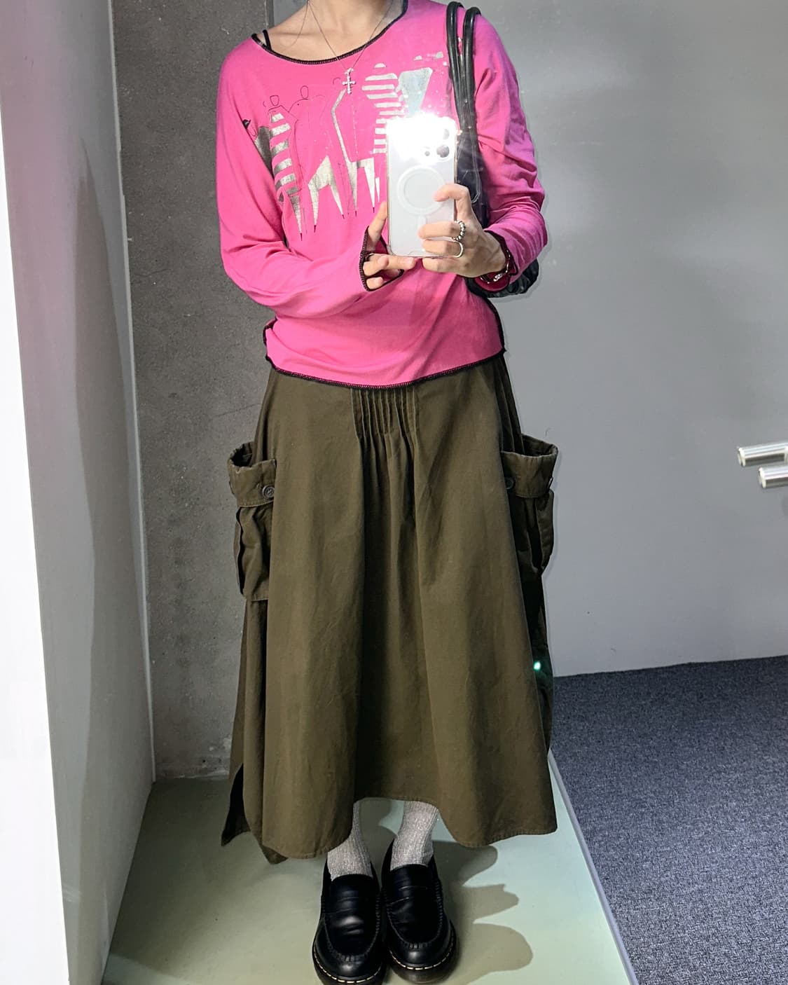 khaki cotton side pocket long skirt 상품이미지2