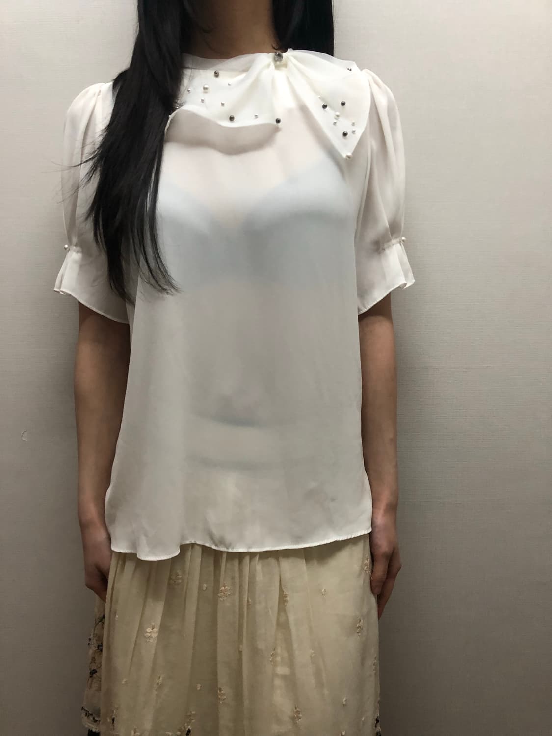 빈티지 화이트 리본 블라우스 상품이미지1