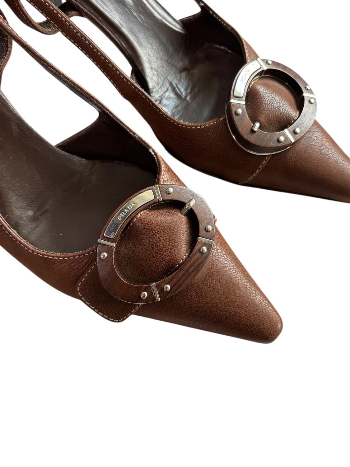 PRADA 프라다 브라운 가죽 버클 디테일 슬링백 (36½) +더스트백 상품이미지4