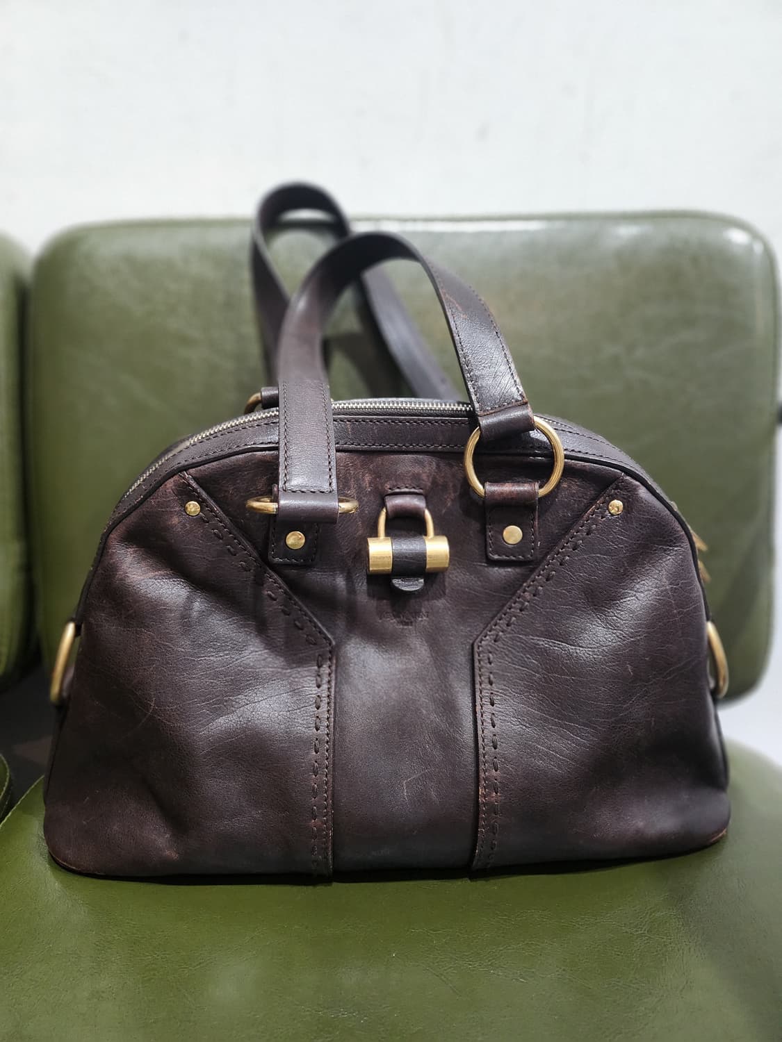 입생로랑 Y라인 뮤즈백 브라운 가죽 정품 상품이미지1