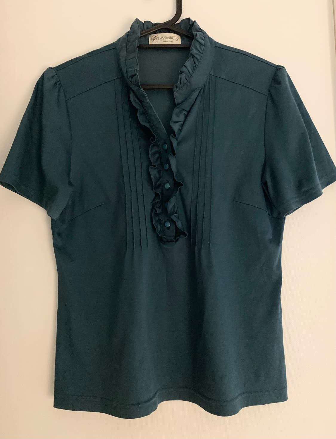 Vintage blue ruffle button half T-shirts 상품이미지1