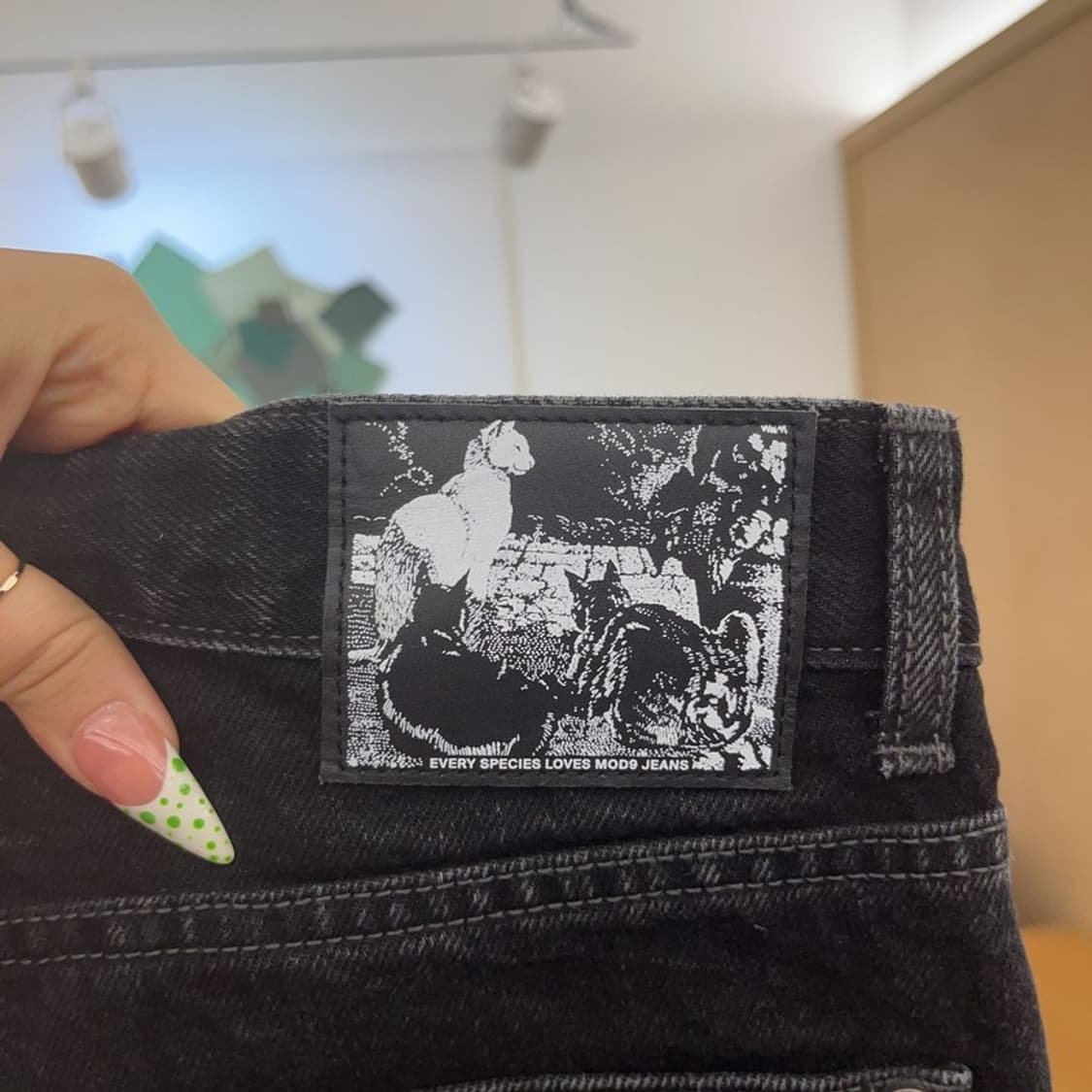 모드나인 키치 고양이패치 모던락시크 흑청 데님팬츠 29인치 C09253 상품이미지5