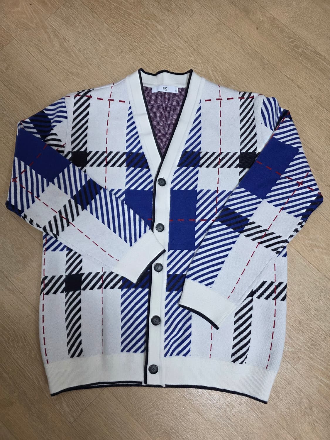 지오송지오 체크 패턴 브이넥 가디건 100 상품이미지1