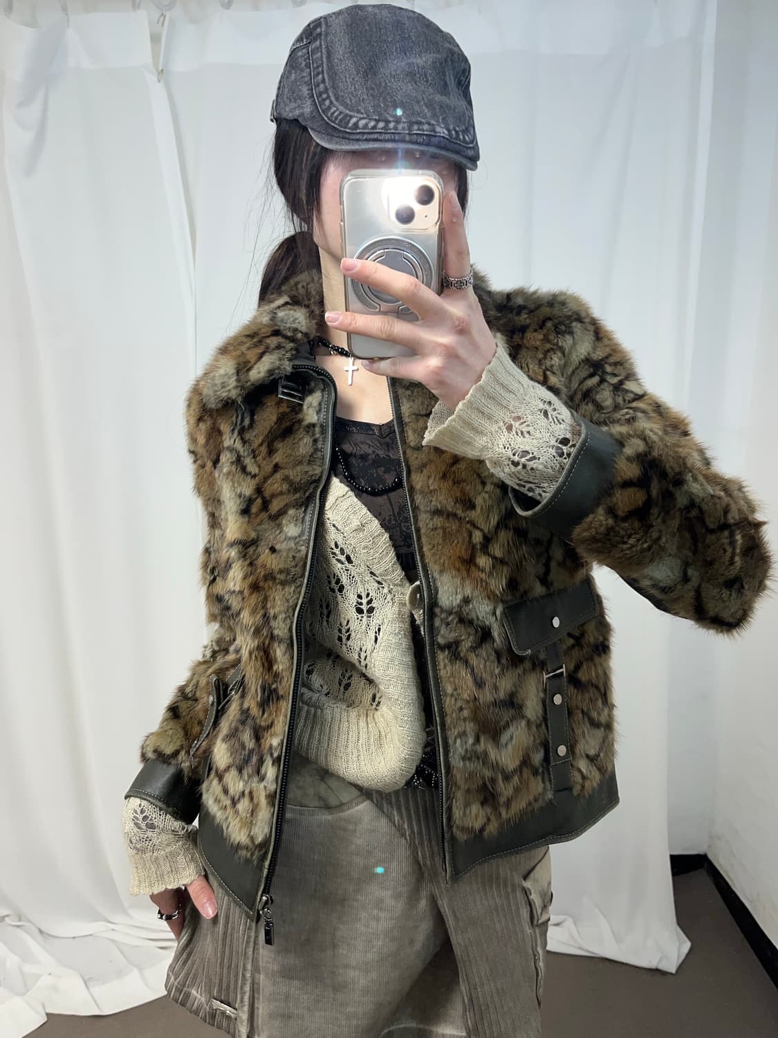 카키 브라운 믹스 래빗퍼 자켓 (양가죽/래빗퍼) 상품이미지3