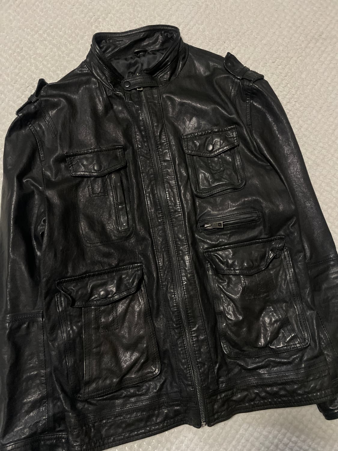 [52] 광희시장 웨스턴 무드 램스킨 양가죽 바이커 포켓 레더 자켓 상품이미지6