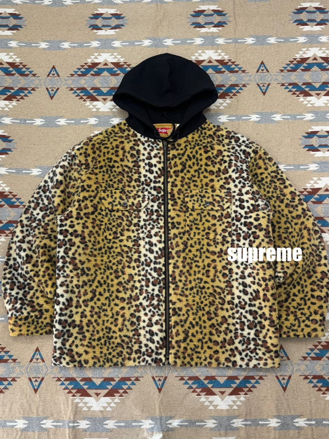 [L] 슈프림 플리스 집업 후드 셔츠 브라운 레오파드  상품이미지1
