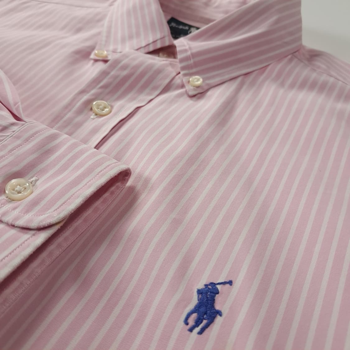 CK268 L 폴로 90s 홍콩판 핑크 스트라이프 셔츠 남방 상품이미지4
