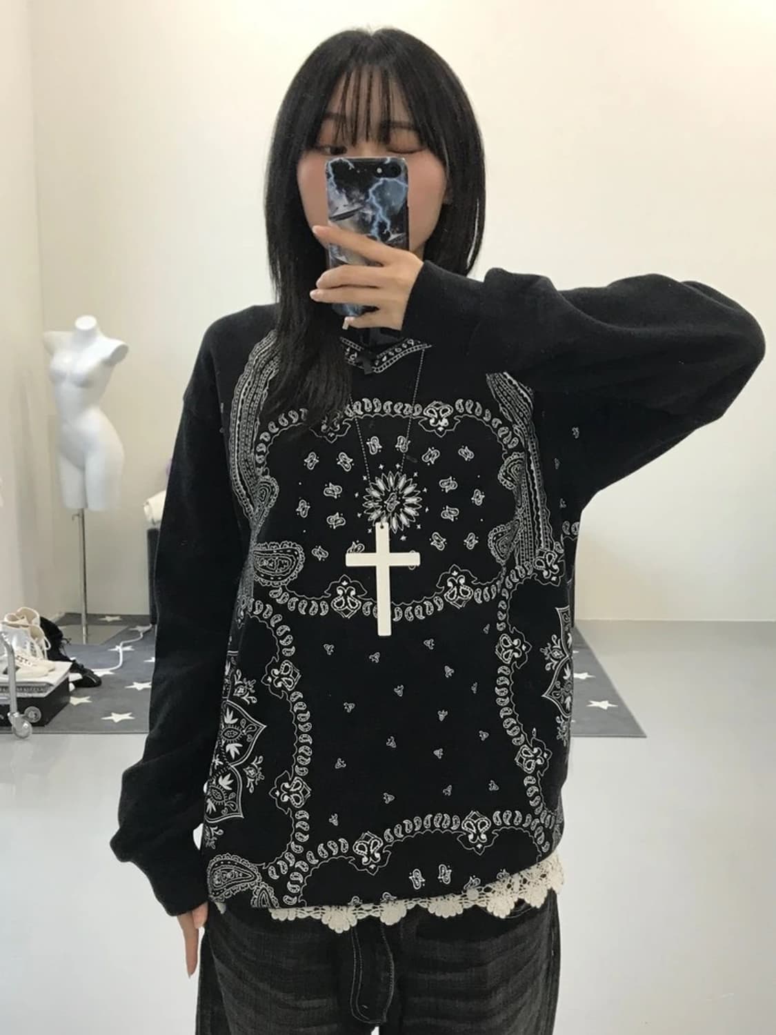 마우지 페이즐리 패턴 롱 슬리브 상품이미지1
