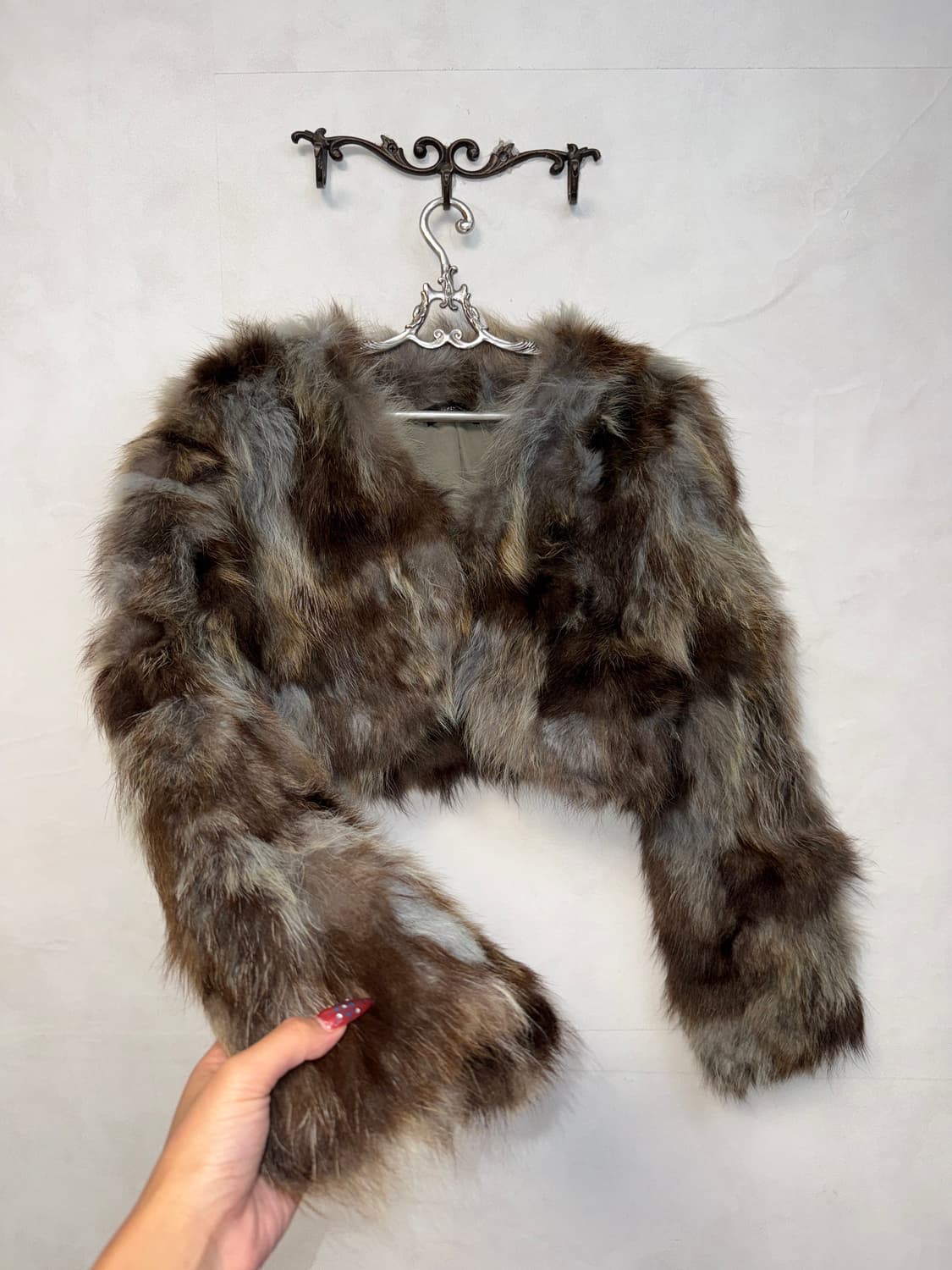 Mixed blue brown raccoon fur crop jacket 상품이미지2