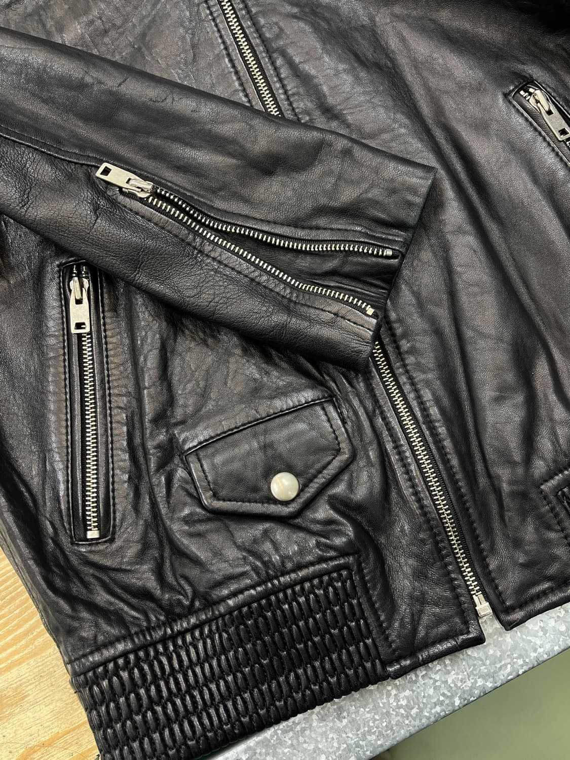 베네통 램 레더 바이커 자켓 상품이미지5