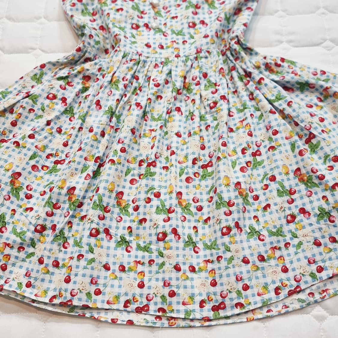 빈티지 딸기체리 체크 미니원피스 상품이미지2