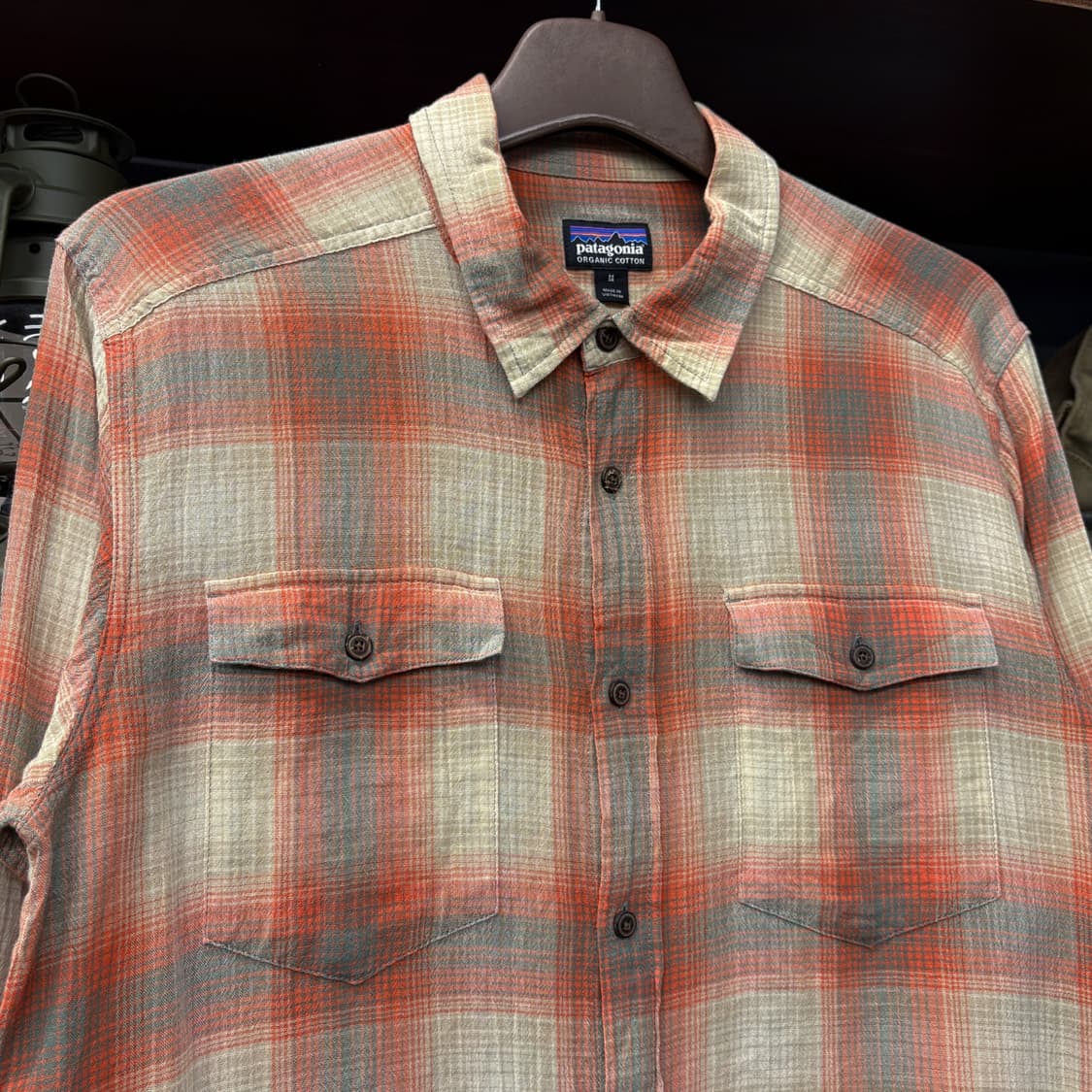 파타고니아 오가닉코튼 오렌지 옴브레 체크 린넨 워크셔츠 N745 상품이미지3