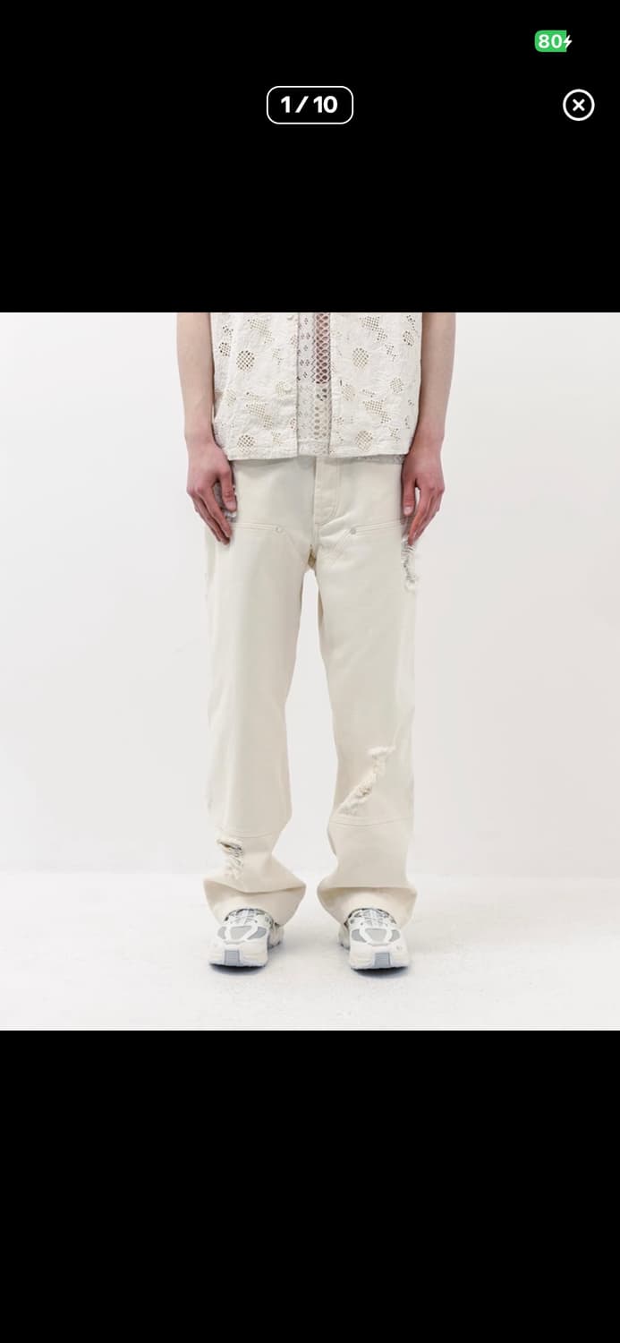 distressed denim 더블니 팬츠 화이트 48 상품이미지1