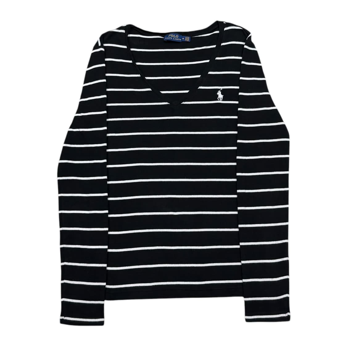 폴로 랄프로렌 여성 스트라이프 브이넥 롱슬리브 긴팔티 블랙 M 상품이미지1