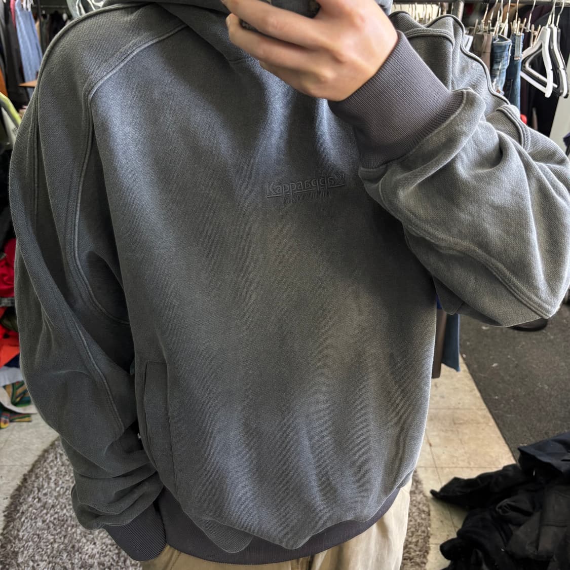 L-XL 카파 피그먼트그레이 가오리오버핏 스웻코튼 후드티 상품이미지1
