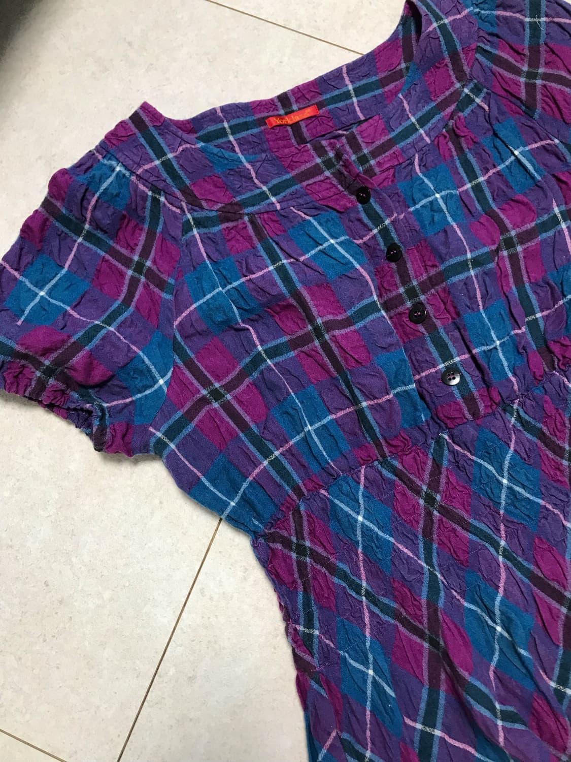 미사 임수정깔 하구미 블루베리 체크 반팔 레이어드 원피스 상품이미지2