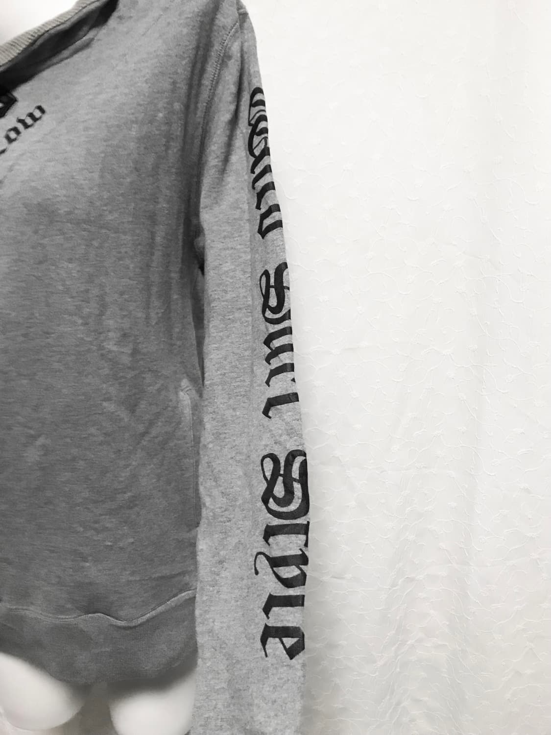 빈티지 펑크 사선 지퍼 레터링 자수 후드 맨투맨 상품이미지3