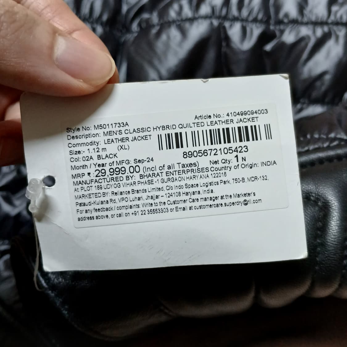 택붙은 미사용 SUPERDRY 슈퍼드라이 가죽 퀄팅 바이크 자켓 상품이미지2