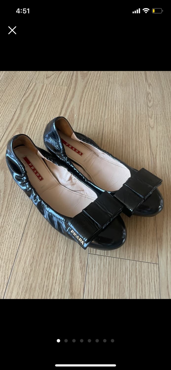 [정품] PRADA 프라다 블랙 레더 플랫슈즈 37 (235) 상품이미지1