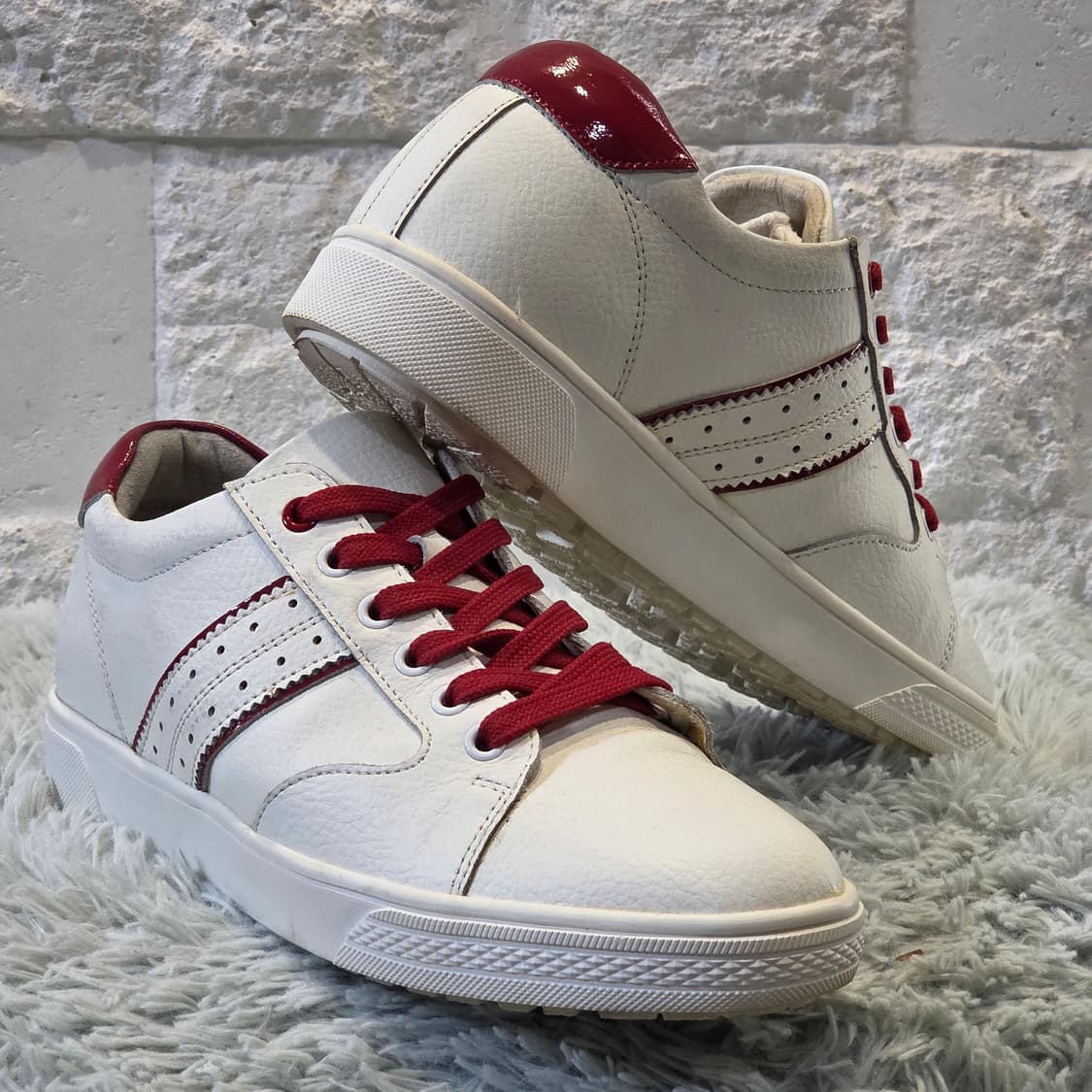 3q-2:니콜리 피지오 이탈리 가죽 스니커즈 화이트-레드 (245mm) 상품이미지4