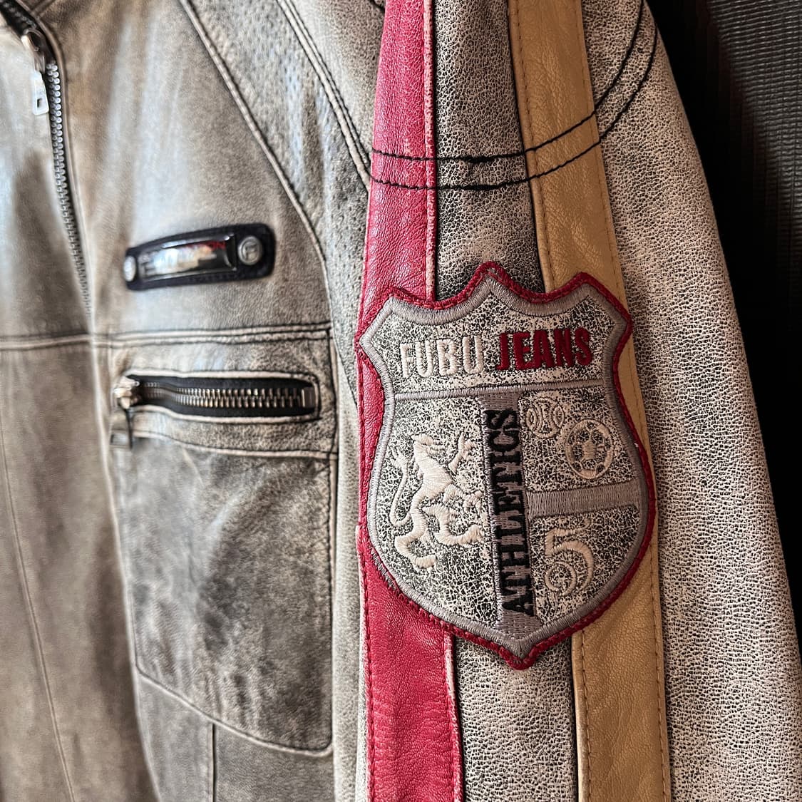 M) FUBU 2004 산양가죽 더티워싱 Y2K 레더자켓 상품이미지2