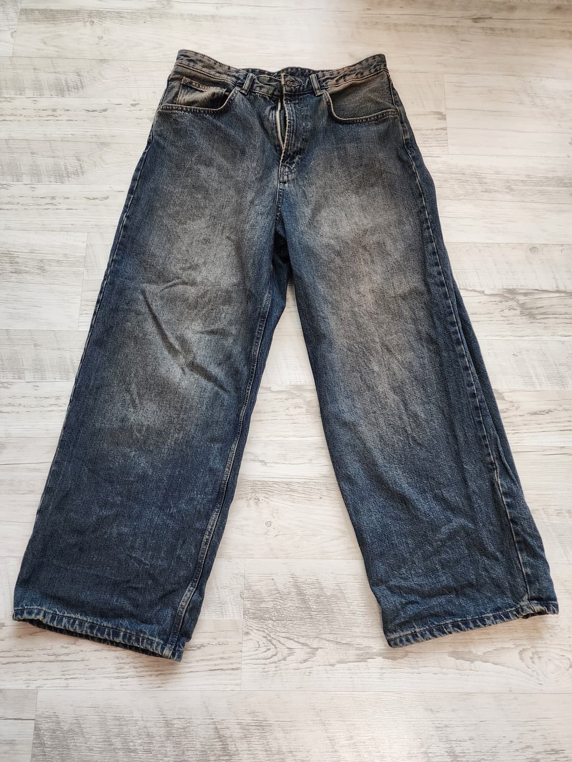 ZARA 자라 워싱 와이드 데님 팬츠 팜. (32~33)인치 중청 청바지 상품이미지1