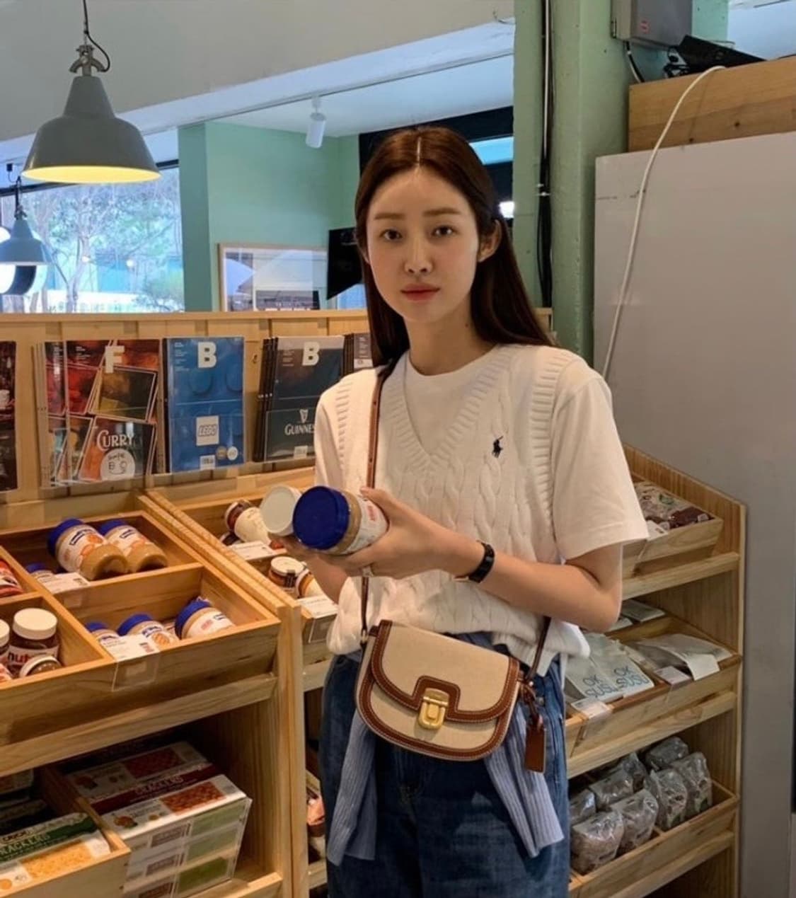 폴로랄프로렌 W 케이블 니트 코튼 V넥 스웨터 베스트 - 화이트 상품이미지1