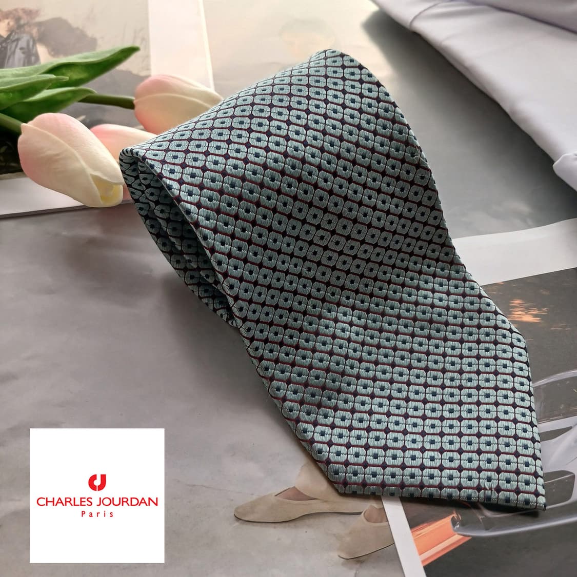 샤를주르당 실크 민트 기하 패턴 넥타이 9.4cm A+등급 A18683
 상품이미지1