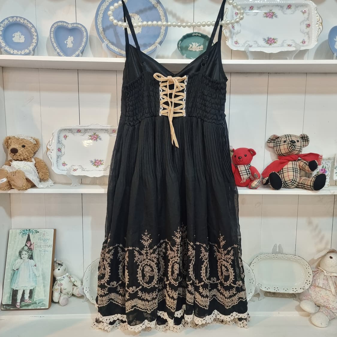 axes femme(엑시즈 팜므) 블랙 레이스 자수 슬립 원피스 상품이미지8