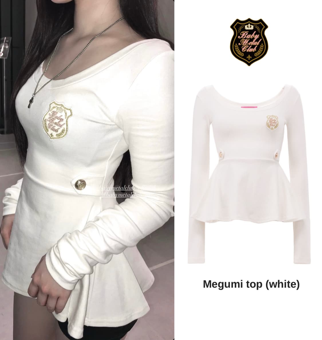 베이비메탈클럽 메구미 탑 플레어 긴팔티 히메갸루 U넥 골드금장로고 상품이미지1