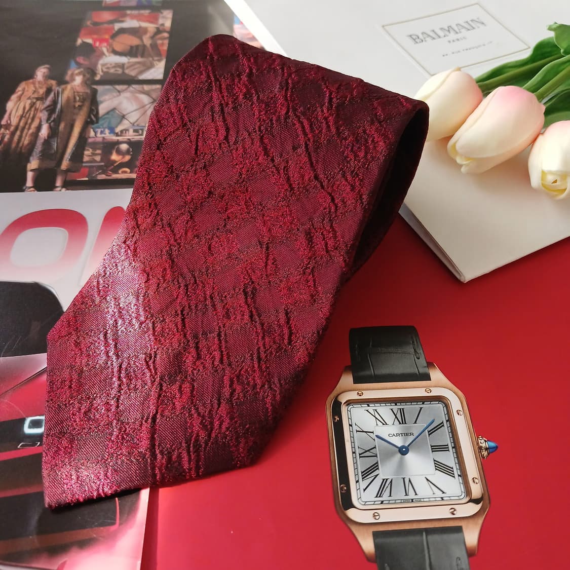 발망 실크 버건디 자카드 패턴 넥타이 9.8cm A+~A등급 A18967 상품이미지2