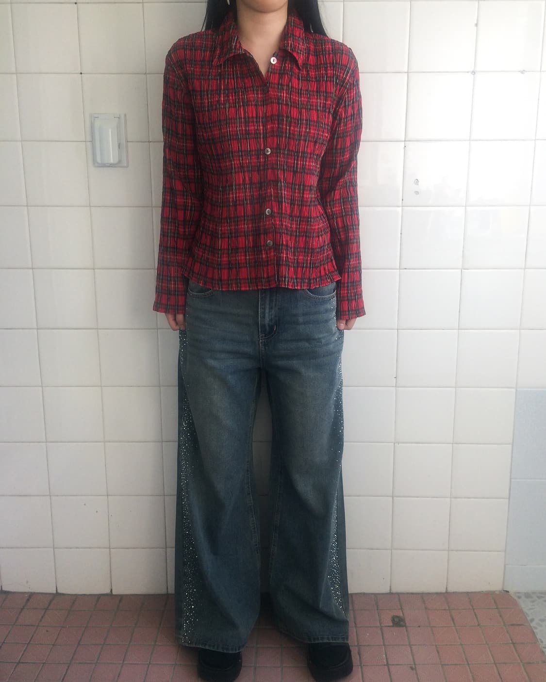 Check pattern pleats shirt 상품이미지7