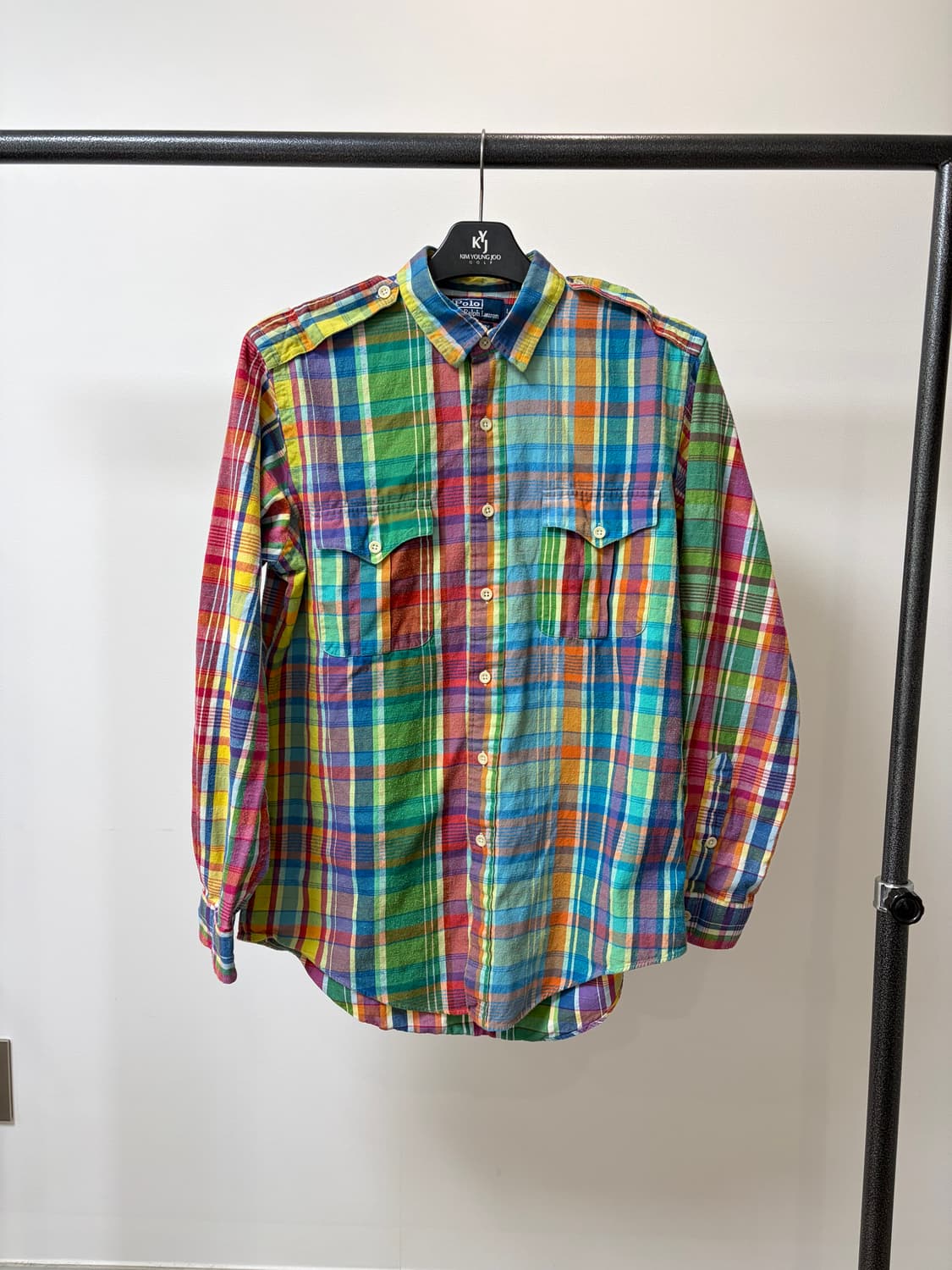 (L) 폴로 랄프로렌 trim military 투포켓 체크 견장 셔츠 상품이미지1