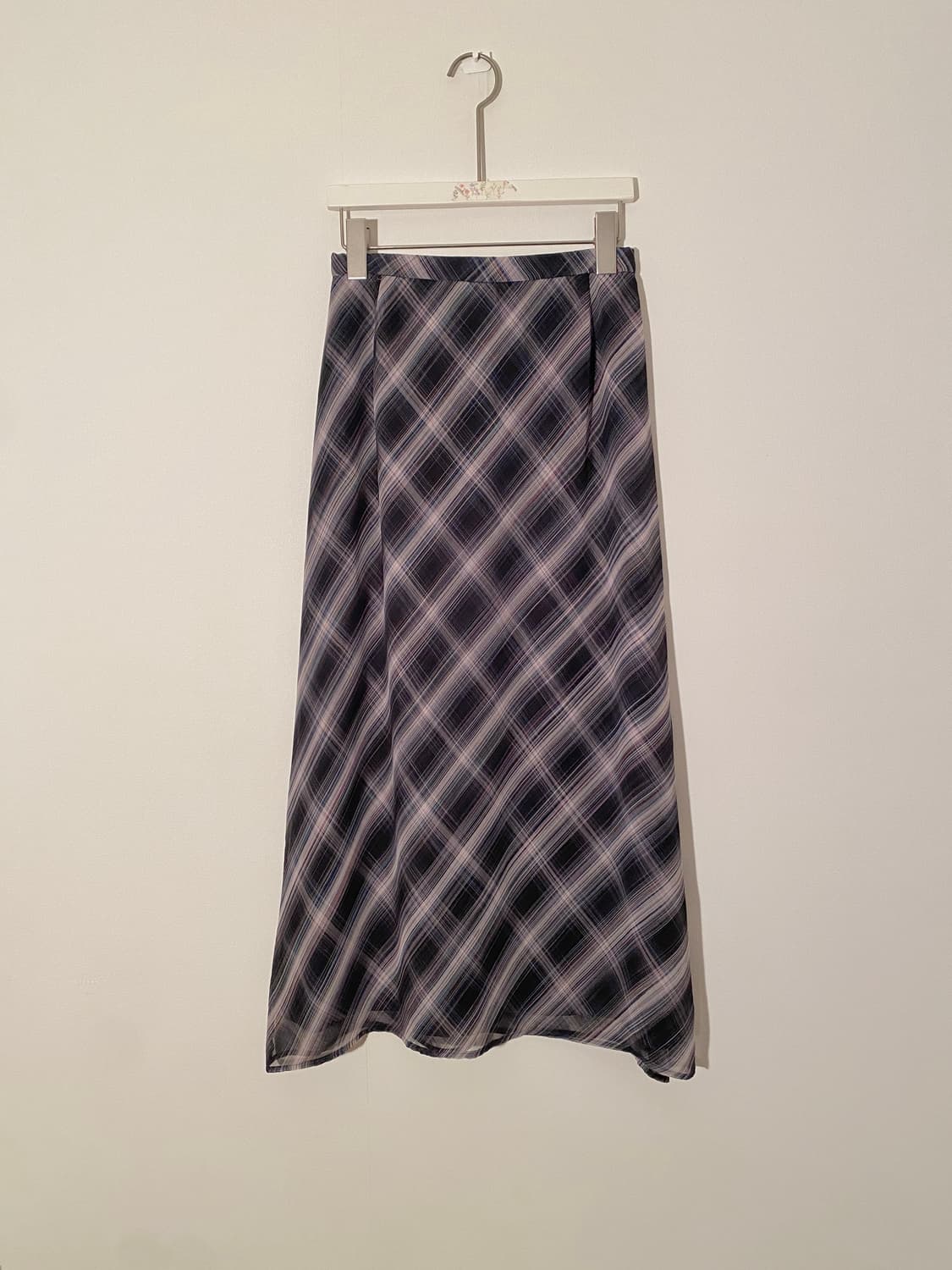 Vintage Navy Diagonal Check Long Skirt 상품이미지1
