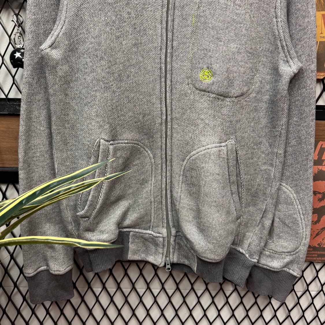 00s 스투시 어센틱 코튼 후드 집업 전면 로고 포인트 그레이 상품이미지4