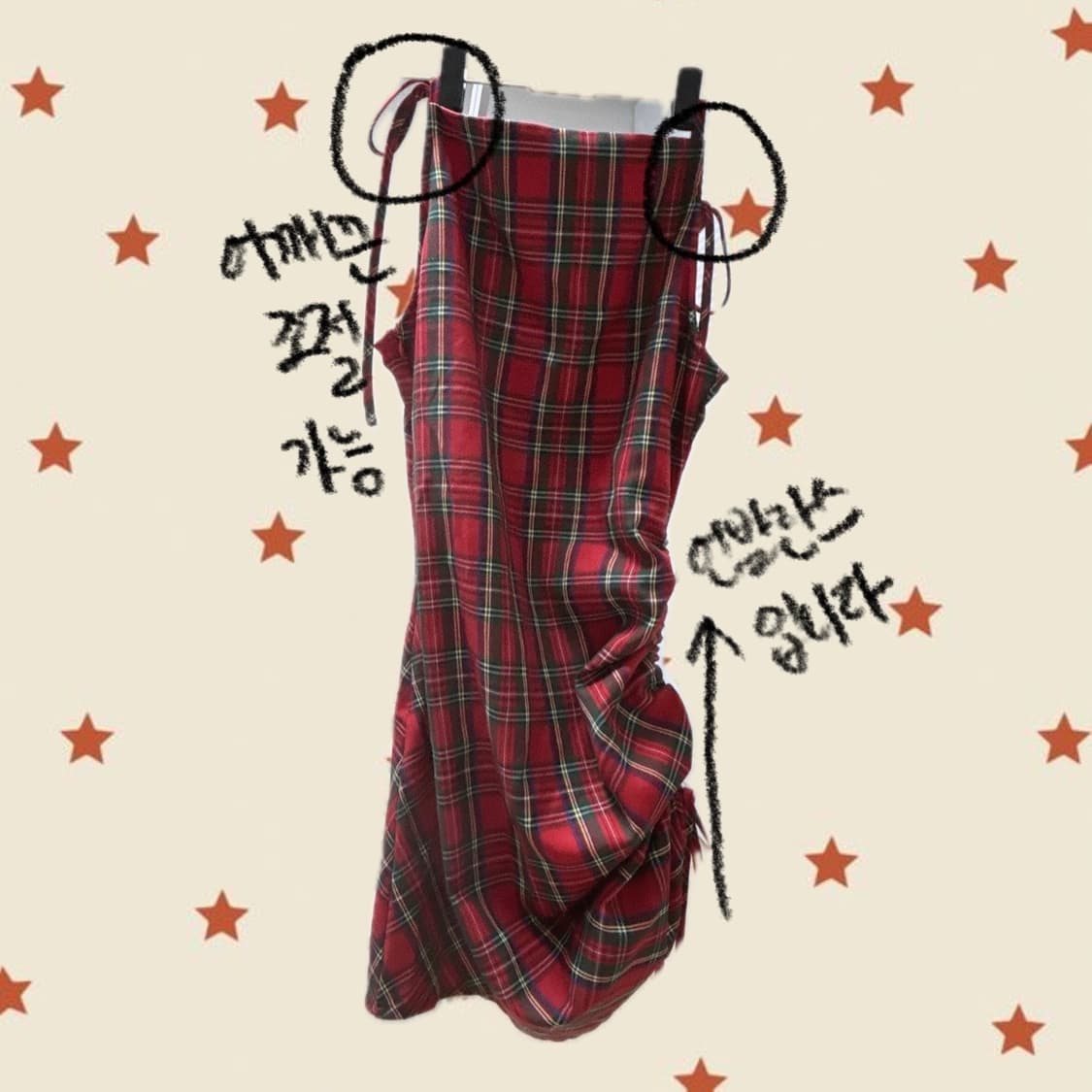 빈티지 레드 체크 언발란스 원피스 상품이미지3