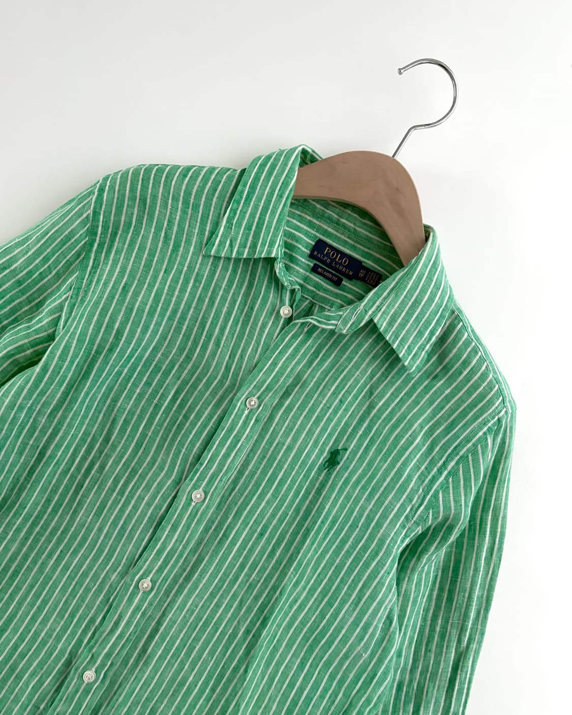 Polo 폴로 랄프로렌 신형 우먼 그린컬러 스트라이프 린넨 셔츠 상품이미지4