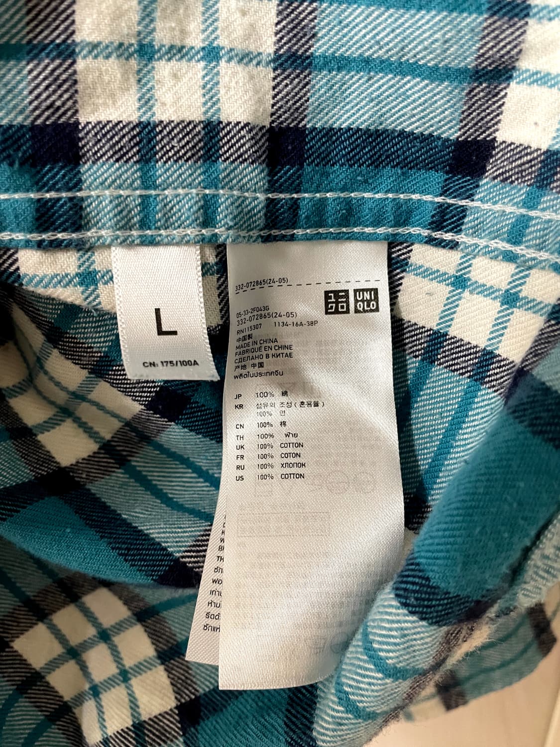 유니클로/ 플란넬 체크 셔츠 터콰이즈 그린/ L 상품이미지8