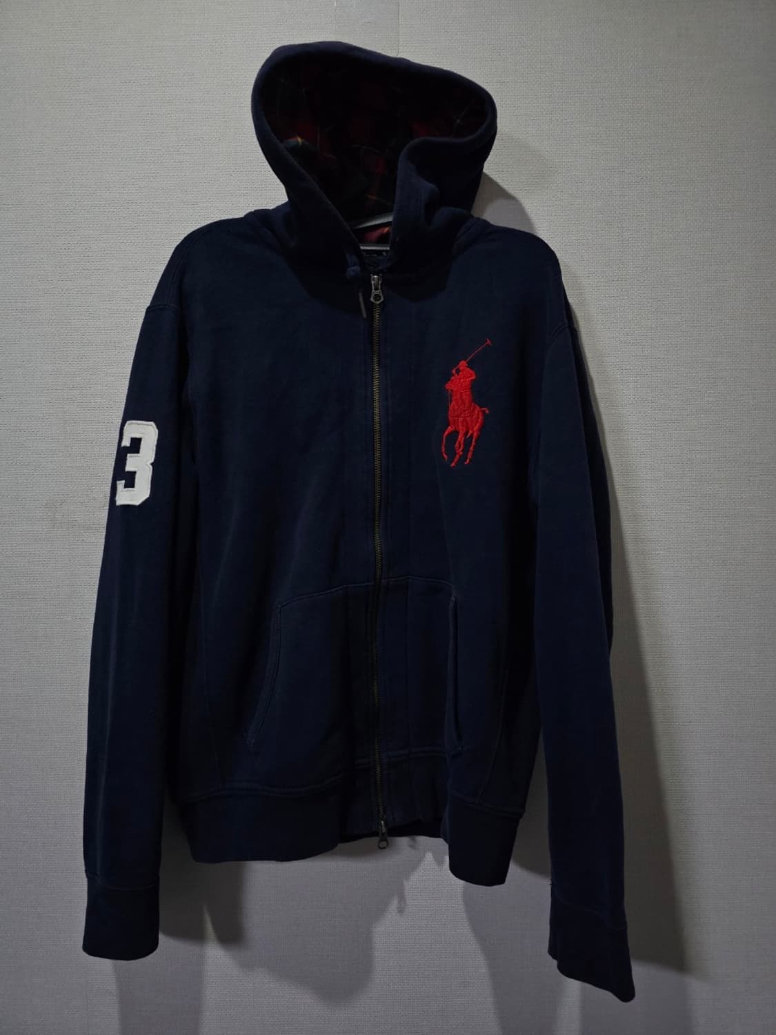폴로 빅포니 네이비 체크 후드집업 95 / M 상품이미지2