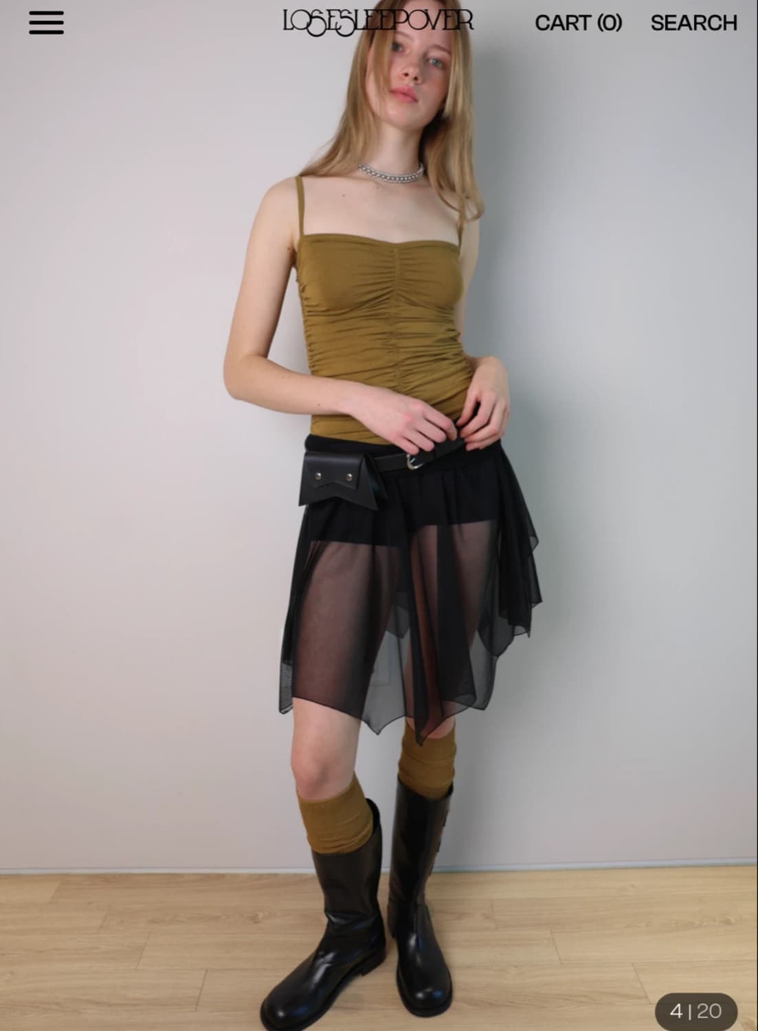 [losesleepover] Mesh Shirring Midi Skirt 상품이미지1
