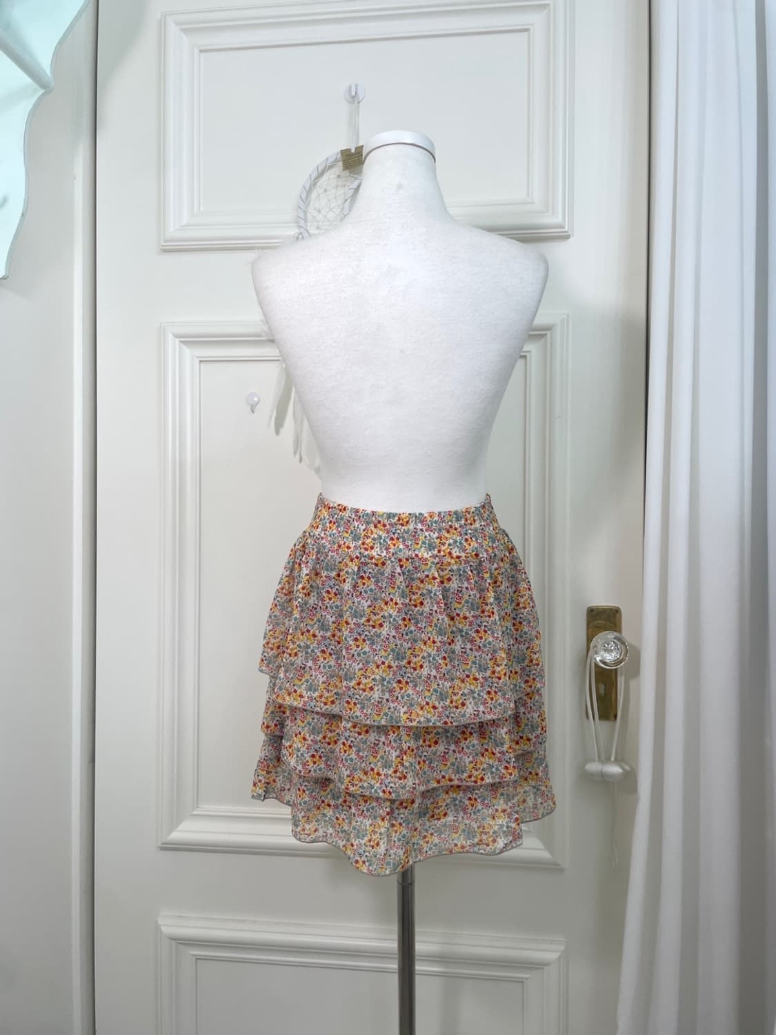 mint red flower ruffle banding mini skir 상품이미지3