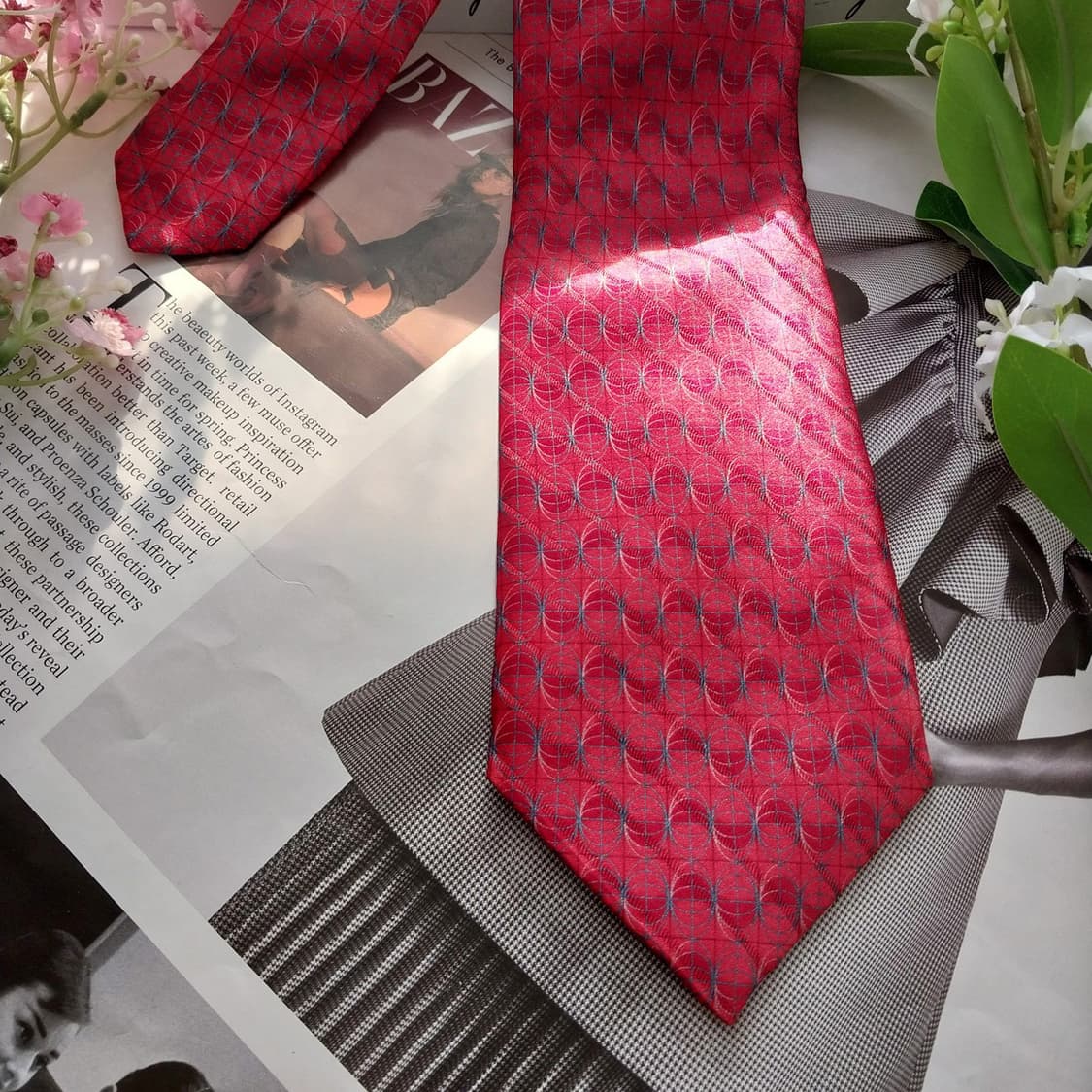 듀퐁 실크 레드 기하 패턴 넥타이 8.6cm A+등급 K1974 상품이미지5